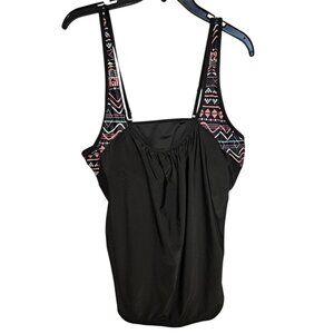 Womens Tankini 2XL Black Geometric Strap Stretch Swimwear